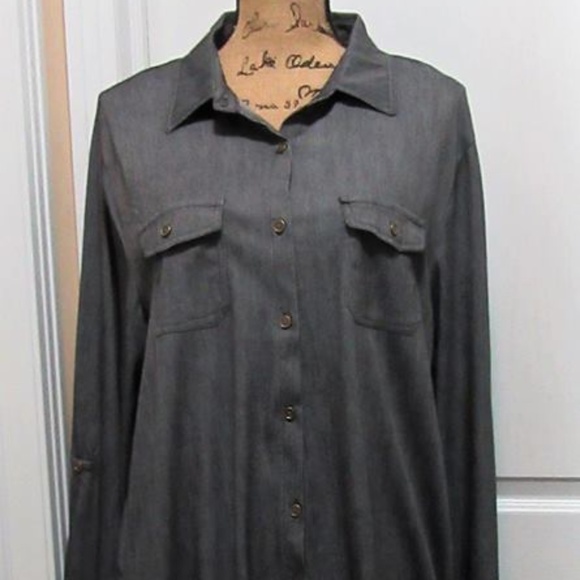 New Long Sleeve Blk Jean look Blouse - - Picture 1 of 9